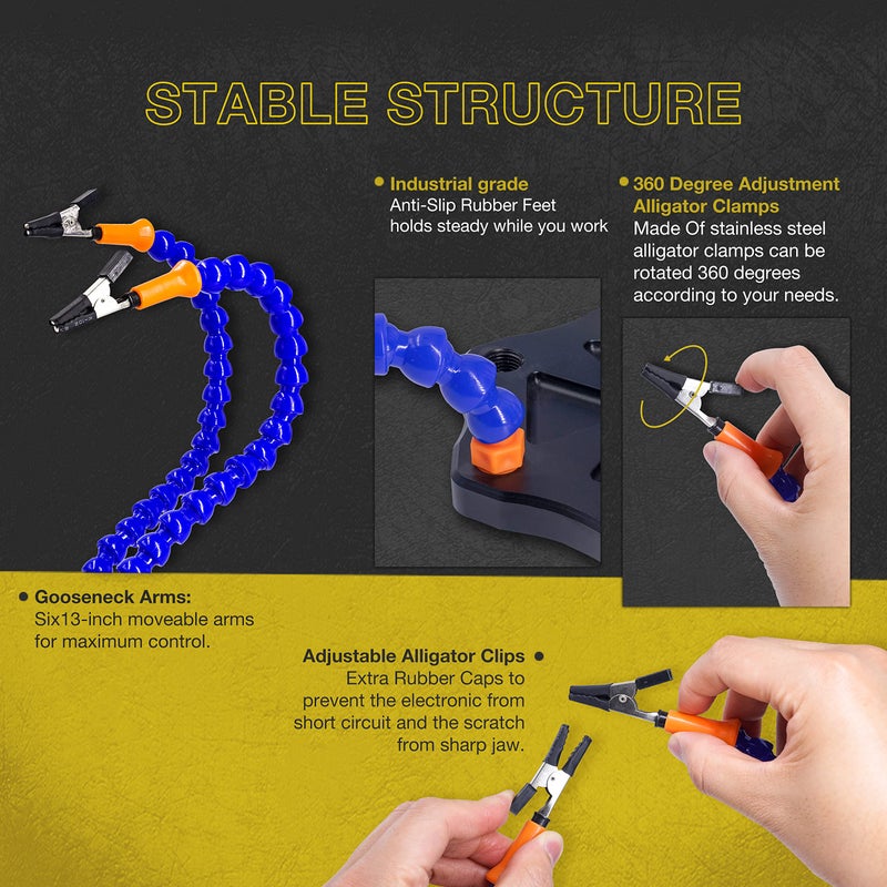 Fstop Labs Third Hand Soldering PCB Holder Tool Six Arms Octopus Helping Hands Crafts Workshop Helping Station Non-Slip Aluminum Base with Wire Cutting Plier - Image 2