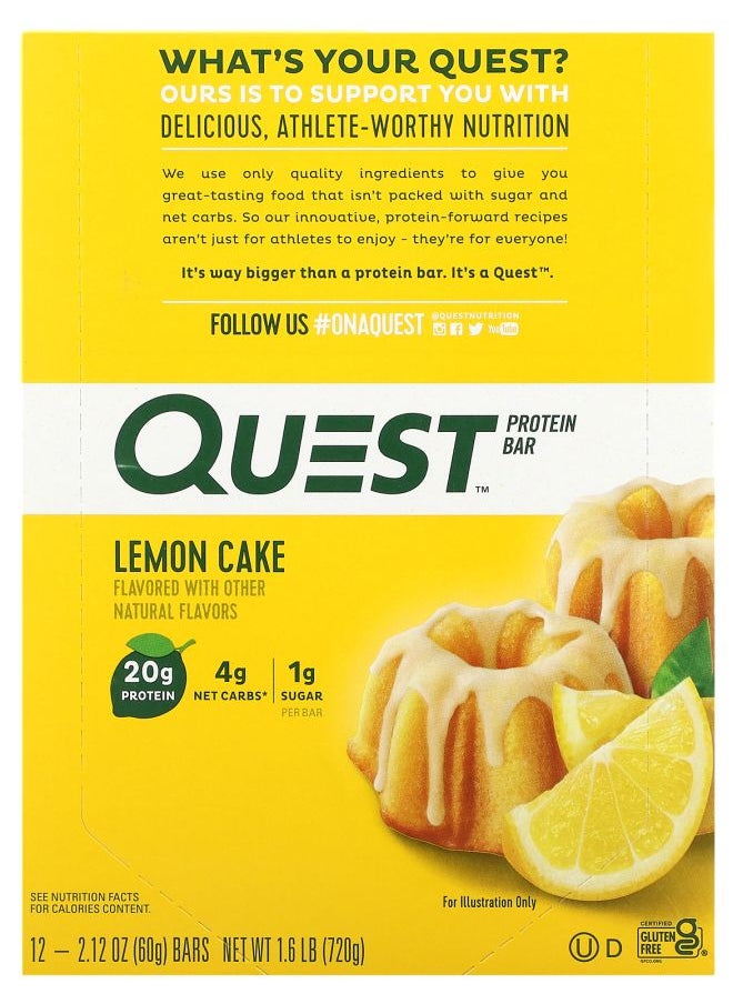QUEST NUTRITION - Protein Bar Lemon Cake 12 Bars 2.12 oz (60 g) Each - Image 1