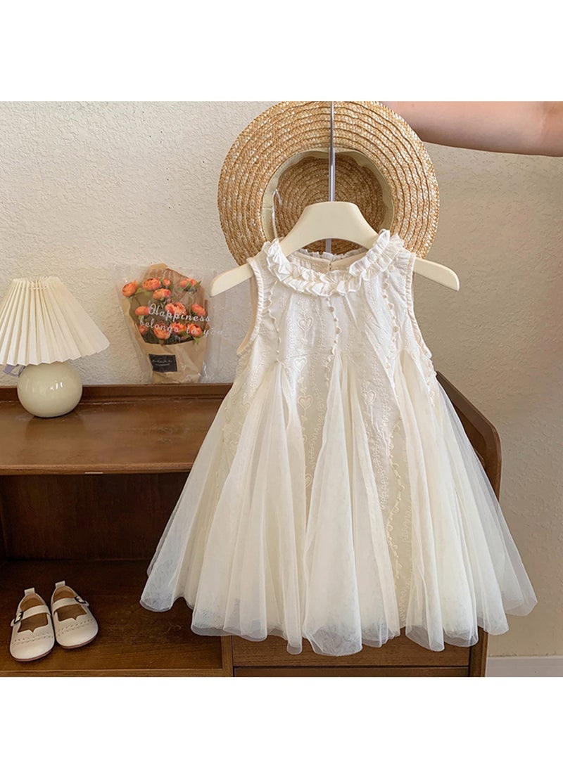 Baby Girl Birthday Party Dress, 1-2 Years, White Lace Sleeveless Princess Dress with Tulle Skirt, Elegant Summer Toddler Outfit, Special Occasion Dress for 90cm Height - Image 1