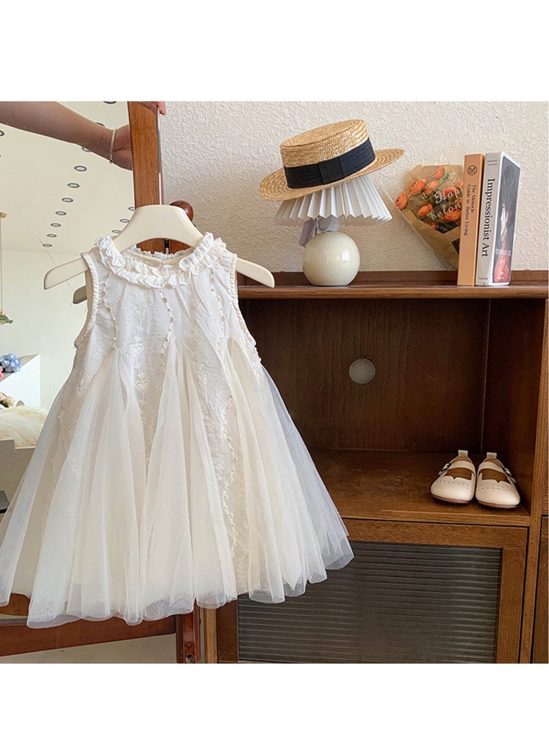 Baby Girl Birthday Party Dress, 1-2 Years, White Lace Sleeveless Princess Dress with Tulle Skirt, Elegant Summer Toddler Outfit, Special Occasion Dress for 90cm Height - Image 4