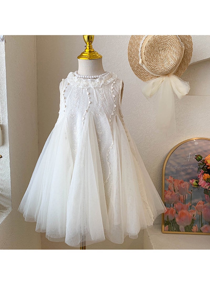 Baby Girl Birthday Party Dress, 1-2 Years, White Lace Sleeveless Princess Dress with Tulle Skirt, Elegant Summer Toddler Outfit, Special Occasion Dress for 90cm Height - Image 5