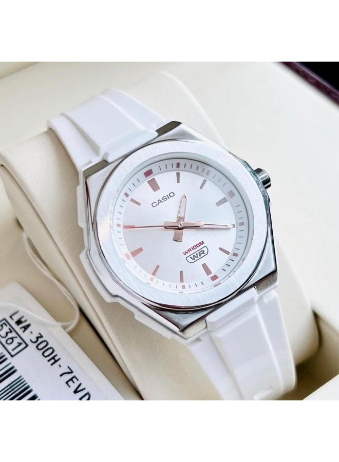 Casio LWA-300H-7EVDF Women’s Analog-Digital Sport Watch – White & Silver Resin Design with LED Light & World Time - Image 2