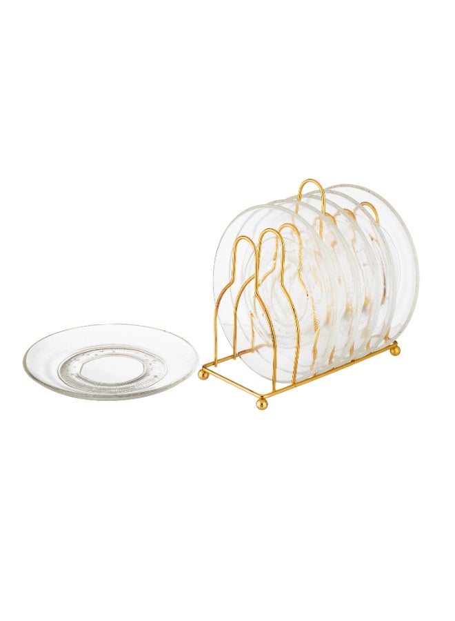 REFAN A set of 6 pieces glass dessert plates with a metal stand plate Gold 15 cm - Image 2