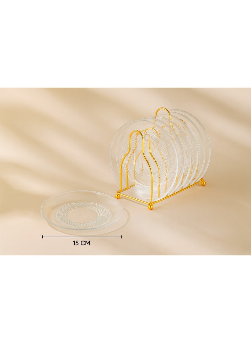 REFAN A set of 6 pieces glass dessert plates with a metal stand plate Gold 15 cm - Image 1