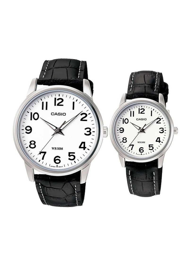 Casio Analog Black Leather Band White Dial Couple Watch MTP/LTP-1303L-7BVDF - Image 1