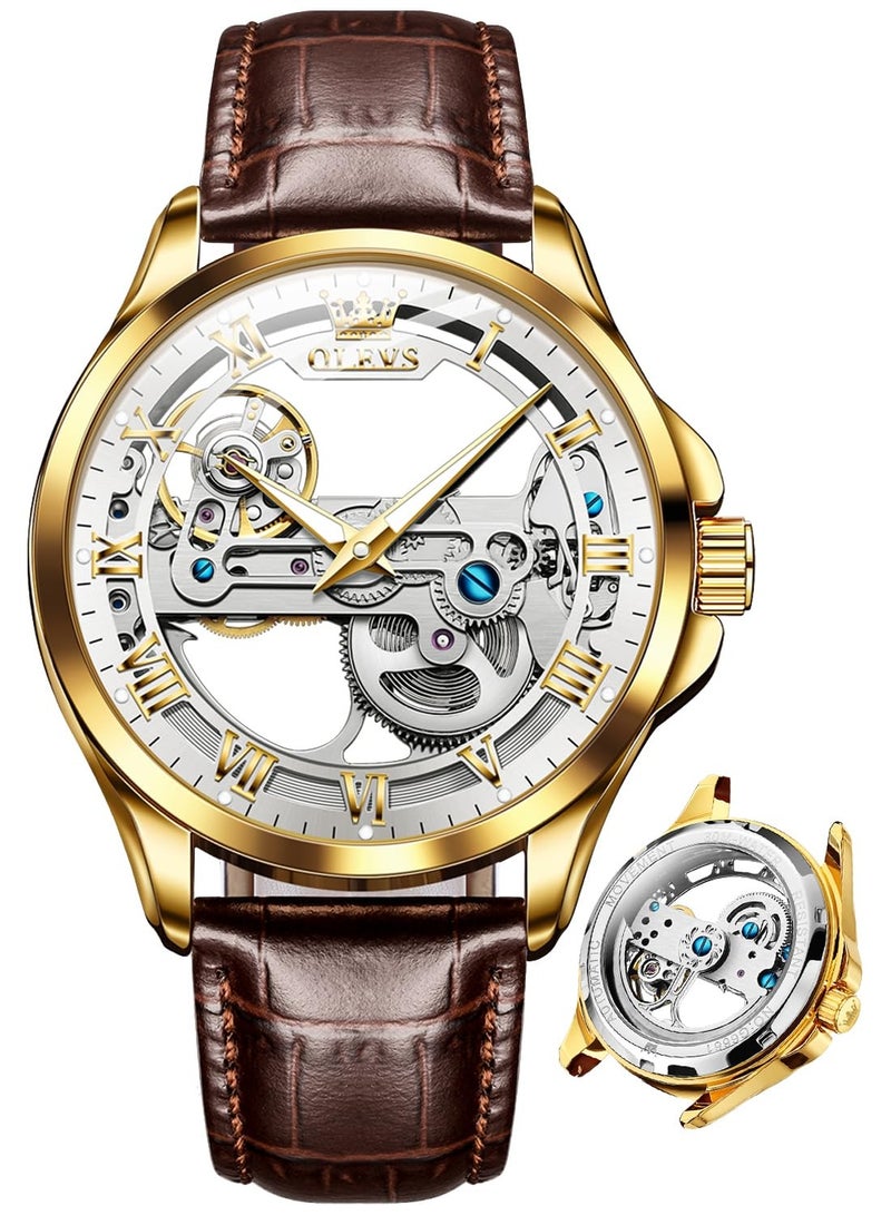 OLEVS Men's Skull Luxury Leather Waterproof Luminous Watch 6661 - Image 1