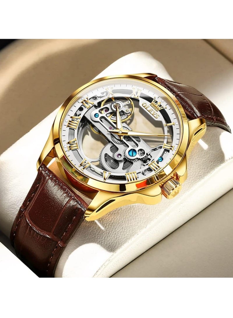 OLEVS Men's Skull Luxury Leather Waterproof Luminous Watch 6661 - Image 2