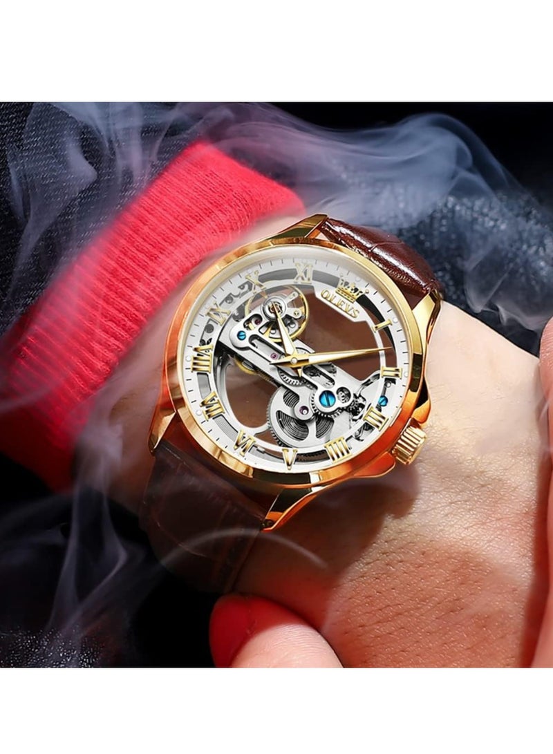 OLEVS Men's Skull Luxury Leather Waterproof Luminous Watch 6661 - Image 3