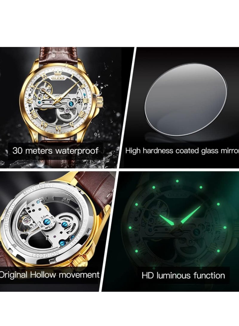 OLEVS Men's Skull Luxury Leather Waterproof Luminous Watch 6661 - Image 4