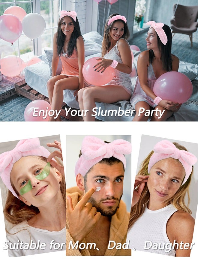 Beyond Spa Headbands Set, Bow Tie Headband Washing Face Wristband Set, Non Slip Thick Hair Accessories for Women Girls (Pink) - Image 4