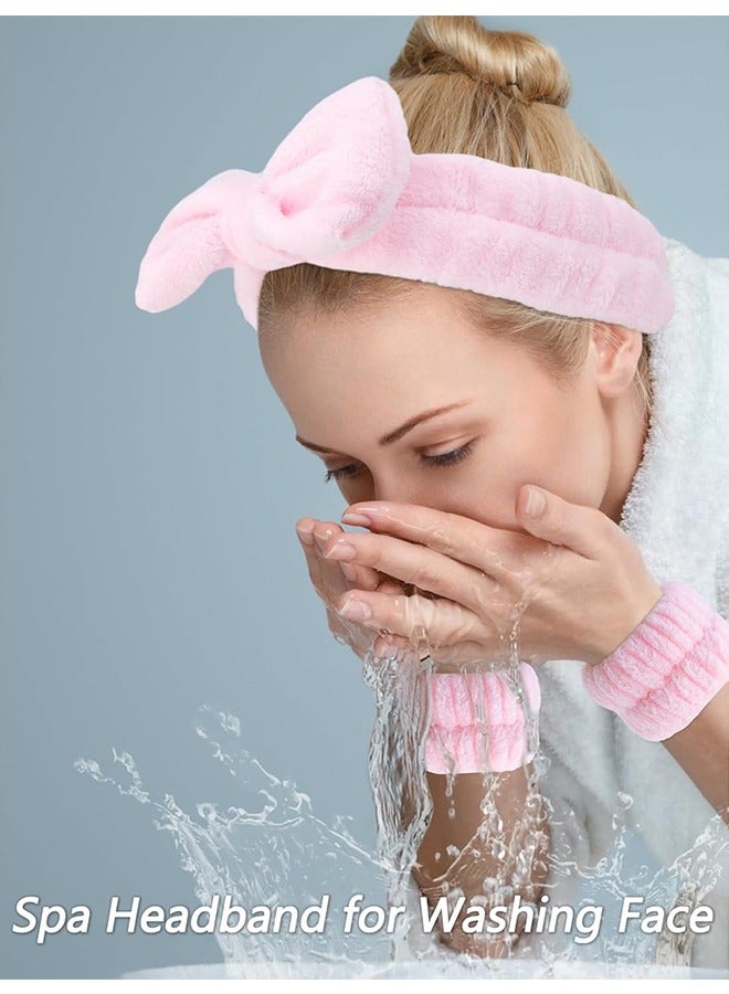 Beyond Spa Headbands Set, Bow Tie Headband Washing Face Wristband Set, Non Slip Thick Hair Accessories for Women Girls (Pink) - Image 5