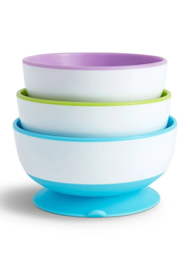 مونشكين Pack Of 3 Stay Put Suction Bowls- (Blue/Green/Purple)