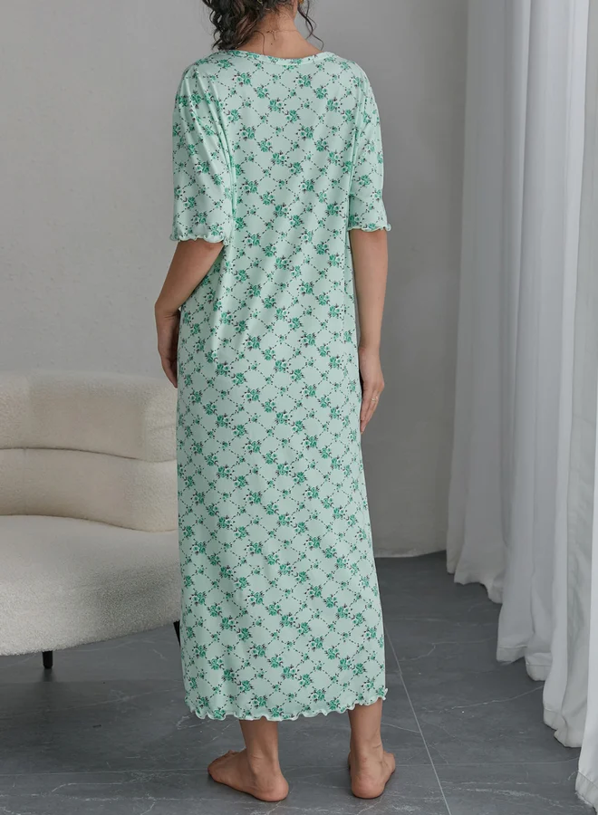 تايك تو قميص نوم بأكمام قصيرة وطبعة زهور