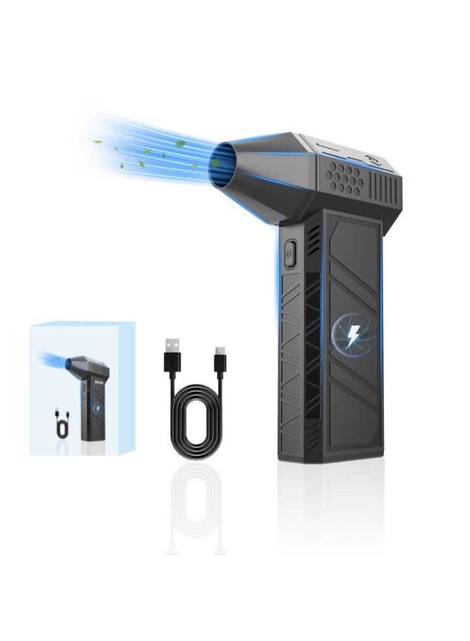 مروحة جت صغيرة بقوة 130000RPM – منفاخ توربو لاسلكي قوي ببطارية 5000mAh مع ضوء LED، منفاخ يدوي قابل للشحن لتنظيف السيارات والمنازل ولوحات المفاتيح والاستخدام الخارجي – أسود