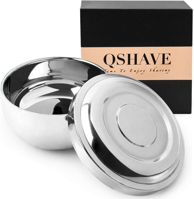 QShave Stainless Steel Shaving Bowl with Lid 4 Inch Diameter Large Deep Size Chrome Plated Shinning Finish Shave Soap Cup Mug - Image 1