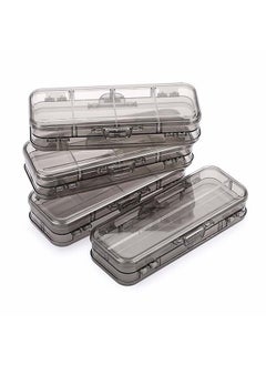 BTSKY 4 Pack Double Deck Pencils Box Clear Plastic Stationery Box with 4 Removable Ruler Dividing Spacers Multi-grid Home Utility Box with 6 Compartments for Pencils Erasers Clips, Clear Black