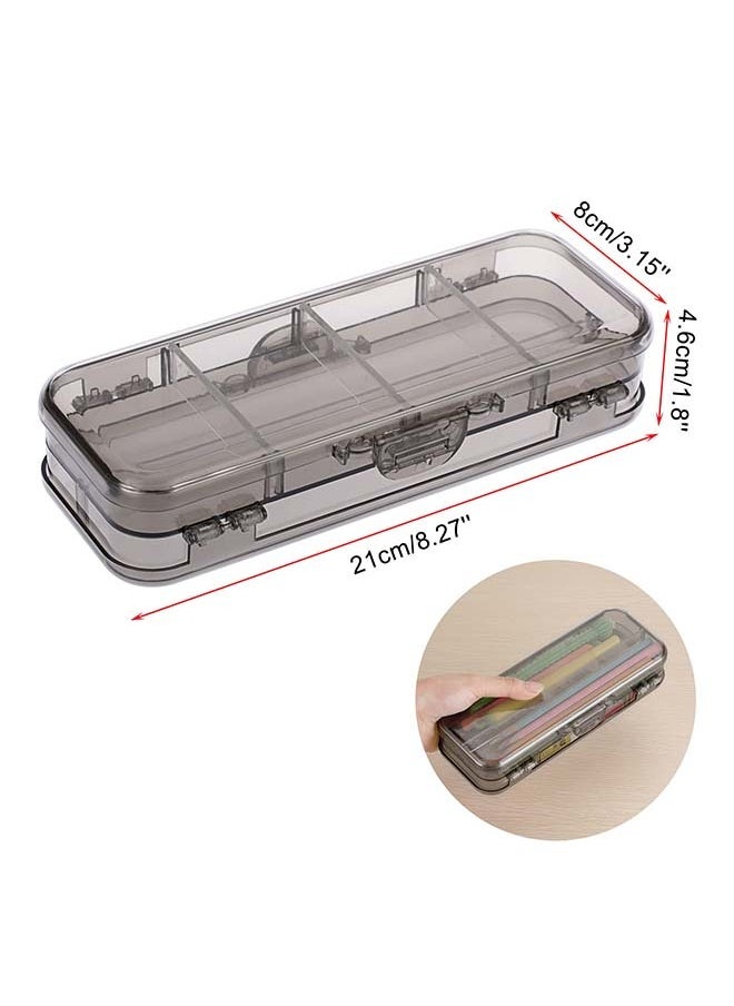 Generic - BTSKY 4 Pack Double Deck Pencils Box Clear Plastic Stationery Box with 4 Removable Ruler Dividing Spacers Multi-grid Home Utility Box with 6 Compartments for Pencils Erasers Clips, Clear Black - Image 1