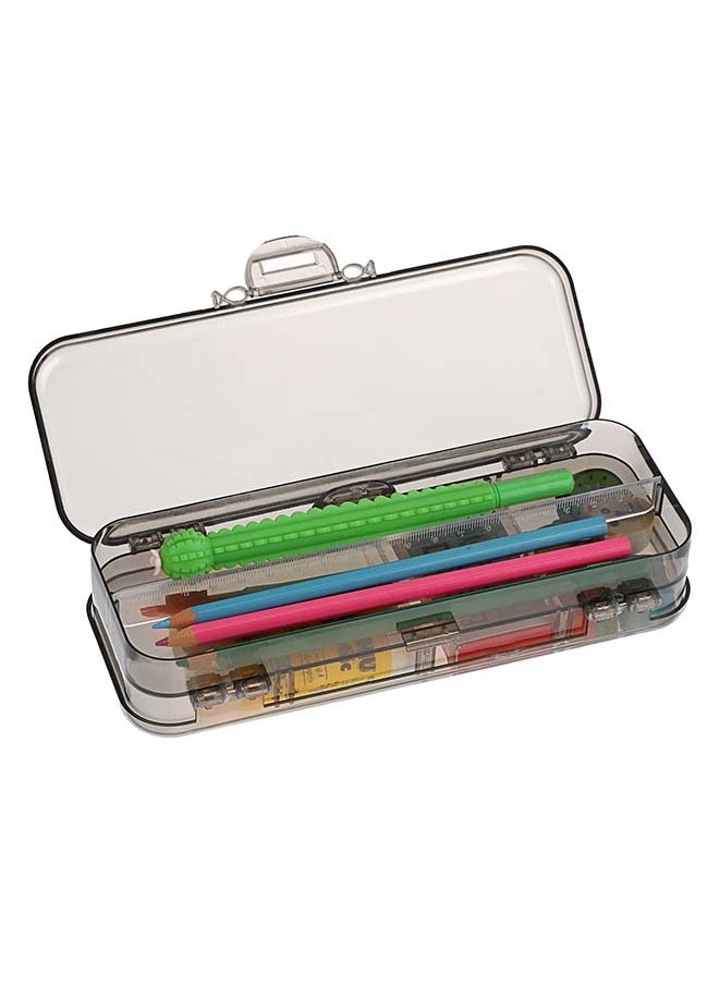 Generic - BTSKY 4 Pack Double Deck Pencils Box Clear Plastic Stationery Box with 4 Removable Ruler Dividing Spacers Multi-grid Home Utility Box with 6 Compartments for Pencils Erasers Clips, Clear Black - Image 1