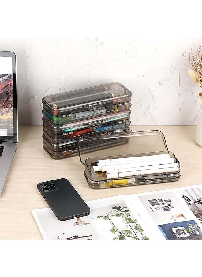 Generic - BTSKY 4 Pack Double Deck Pencils Box Clear Plastic Stationery Box with 4 Removable Ruler Dividing Spacers Multi-grid Home Utility Box with 6 Compartments for Pencils Erasers Clips, Clear Black - Image 1