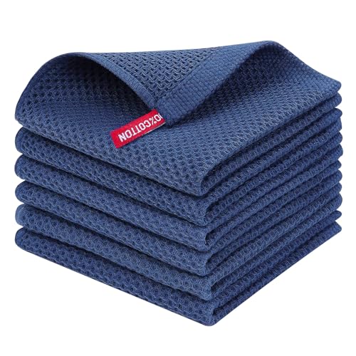 Homaxy 100 Cotton Waffle Weave Kitchen Dish Cloths Ultra Soft Absorbent Quick Drying Dish Towels 12 x 12 Inches 6Pack Navy Blue