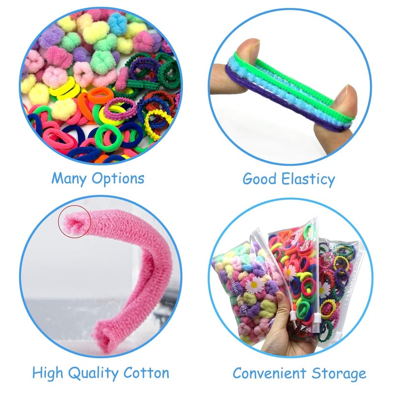 Bluezoo 3 Textures 250Pcs Baby Hair Ties Seamless Cotton Ponytail Holders for Girls Kids Women Cute Small Soft Hair Bands Easy Off BlueZOO No Damage Tiny Hair Scrunchies Wont Pull Out 08inch Dia - Image 3