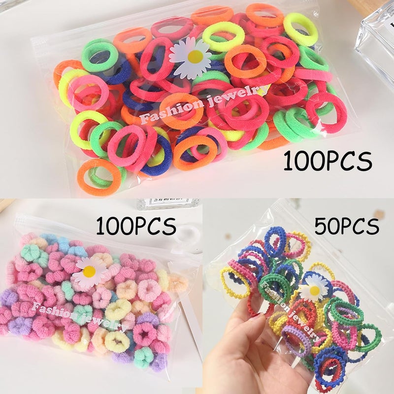 Bluezoo 3 Textures 250Pcs Baby Hair Ties Seamless Cotton Ponytail Holders for Girls Kids Women Cute Small Soft Hair Bands Easy Off BlueZOO No Damage Tiny Hair Scrunchies Wont Pull Out 08inch Dia - Image 2