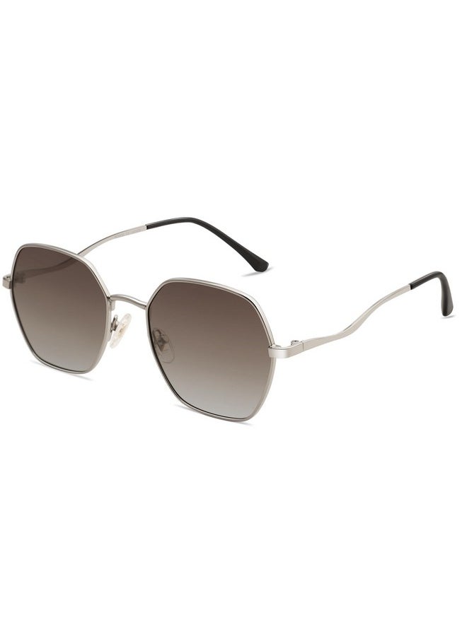Sojos Hexagon Square Polarized Sunglasses For Women Men Retro Gold Rim Wire Frame Polygon Shades Sj1101, Silver Frame/Brown Grading Lens  - Image 3