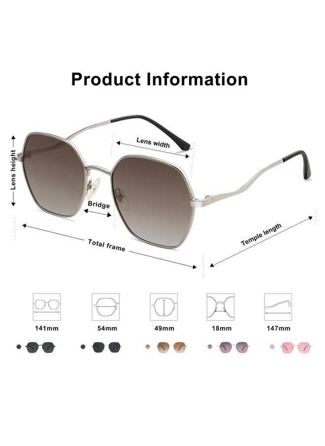 Sojos Hexagon Square Polarized Sunglasses For Women Men Retro Gold Rim Wire Frame Polygon Shades Sj1101, Silver Frame/Brown Grading Lens  - Image 5