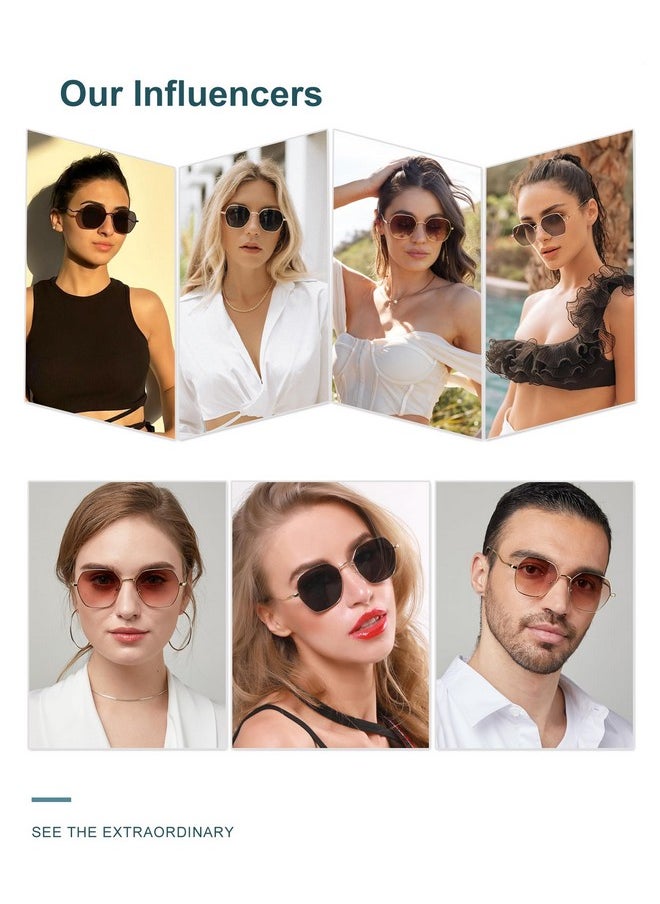 Sojos Hexagon Square Polarized Sunglasses For Women Men Retro Gold Rim Wire Frame Polygon Shades Sj1101, Silver Frame/Brown Grading Lens  - Image 2