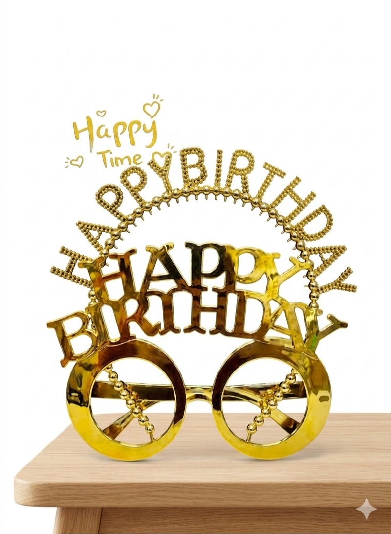 Golden Happy Birthday Party Glasses for Men & Women – Sparkly Rhinestone Birthday Eyewear Prop for Celebration, Photo Booth, Cake Smash & Party Decorations - Image 1