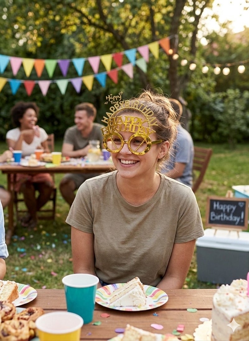Golden Happy Birthday Party Glasses for Men & Women – Sparkly Rhinestone Birthday Eyewear Prop for Celebration, Photo Booth, Cake Smash & Party Decorations - Image 2