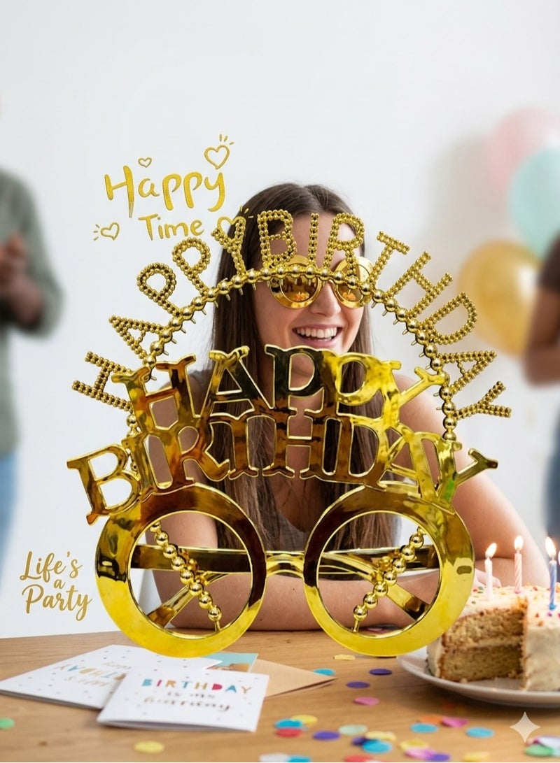 Golden Happy Birthday Party Glasses for Men & Women – Sparkly Rhinestone Birthday Eyewear Prop for Celebration, Photo Booth, Cake Smash & Party Decorations - Image 3