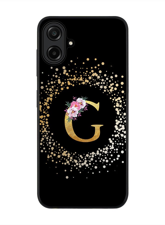 Stylizedd For Samsung Galaxy A07 4G Case,Slim fit Camera Protection, Shockproof Thin Phone cover  - Custom Monogram Floral - G ( Black )