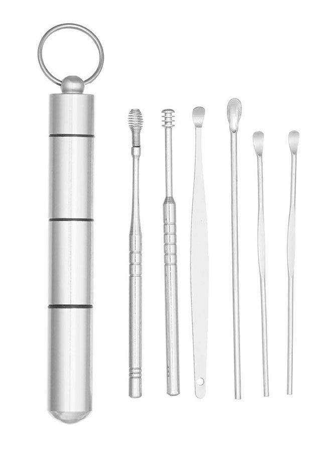 Generic Ear Cleaner kit Earwax Removal Set 6Pcs Stainless Steel Ear wax Removal Tool set Reusable Ear Pick Tools Set with Storage Box(Silver)  - Image 1
