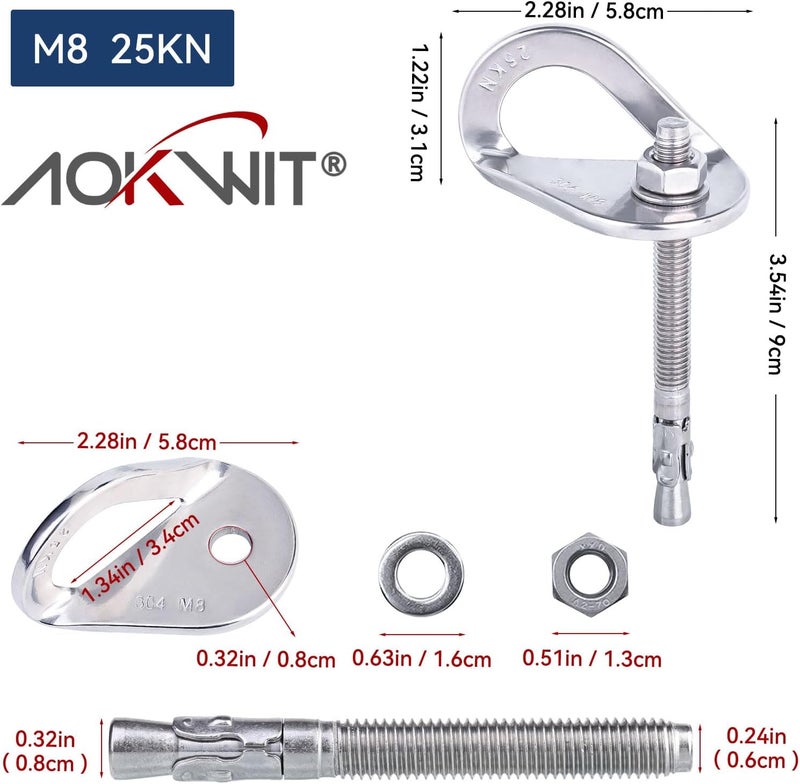AOKWIT 25kN Climbing Bolt Hangers Anchors Stainless Steel Climbing Holds Anchor Bolt Heavy Duty Expansion Bolt Piton Tiedown for Rock Climbing Rappelling Hammock Gym Wall Aerial Work Caving Rescue - Image 2