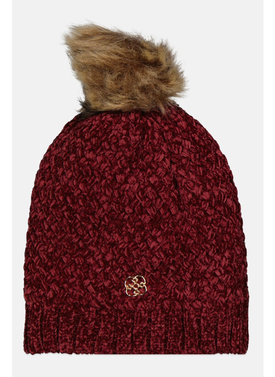 Women Knitted Pompom Beanie, Maroon - pzsku/ZDFF418486DEFF2E373B5Z/45/_/1737641964/cb84bf35-b1c1-4355-b120-6af0efb4882f