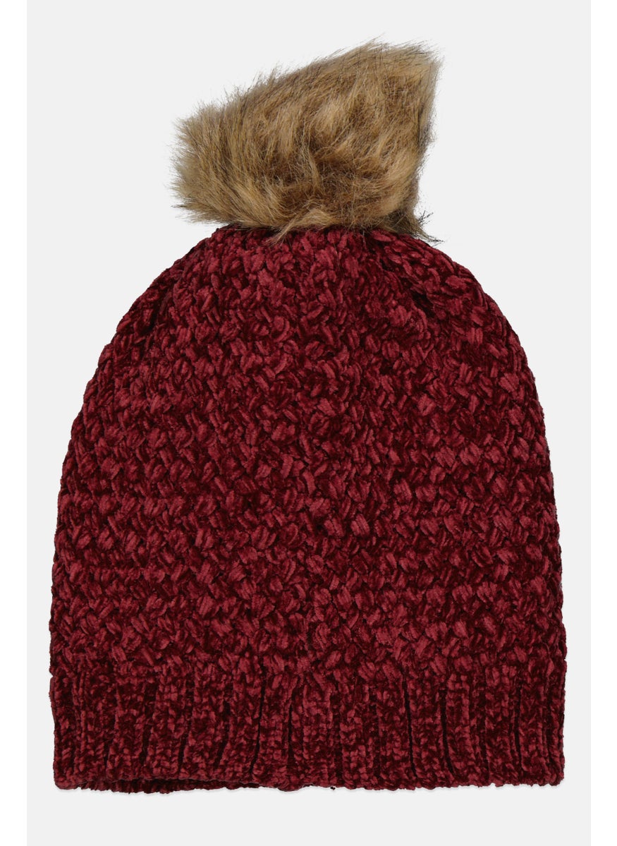 Women Knitted Pompom Beanie, Maroon - pzsku/ZDFF418486DEFF2E373B5Z/45/_/1737641966/d7333c75-fdf1-4dae-b21e-62f893dd4f52