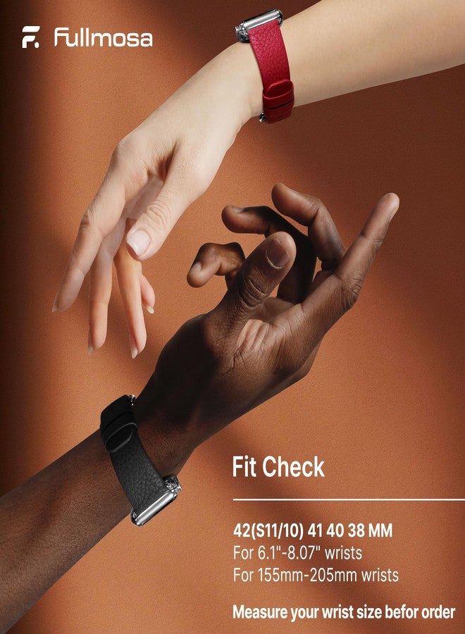 Fullmosa Leather Bands Compatible with Apple Watch Band 41mm 40mm 38mm 42mm 44mm 45mm 46mm 49mm Women Men for iWatch Series 11/10/9/8/7/6/5/4/3/2/1,Ultra3/2/1,SE3/2/1, 42mm 41mm 40mm 38mm, Red/Silver - Image 5