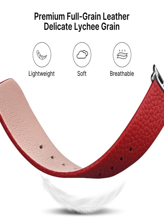 Fullmosa Leather Bands Compatible with Apple Watch Band 41mm 40mm 38mm 42mm 44mm 45mm 46mm 49mm Women Men for iWatch Series 11/10/9/8/7/6/5/4/3/2/1,Ultra3/2/1,SE3/2/1, 42mm 41mm 40mm 38mm, Red/Silver - Image 4