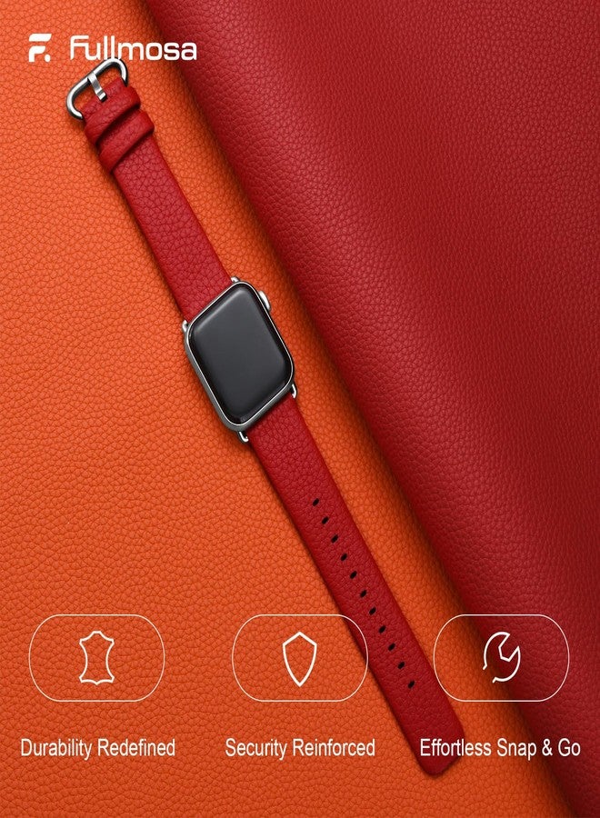 Fullmosa Leather Bands Compatible with Apple Watch Band 41mm 40mm 38mm 42mm 44mm 45mm 46mm 49mm Women Men for iWatch Series 11/10/9/8/7/6/5/4/3/2/1,Ultra3/2/1,SE3/2/1, 42mm 41mm 40mm 38mm, Red/Silver - Image 2
