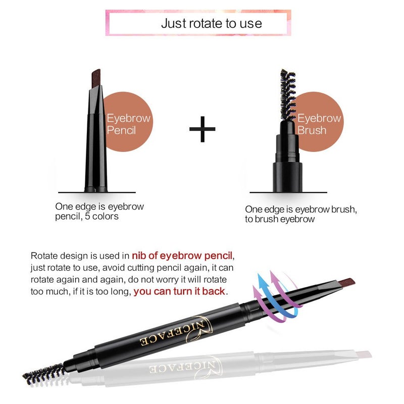 NICEFACE Eyebrow Pencil Black Double Ended Precision Waterproof Brow Cruelty Free(Black #1) - Image 3