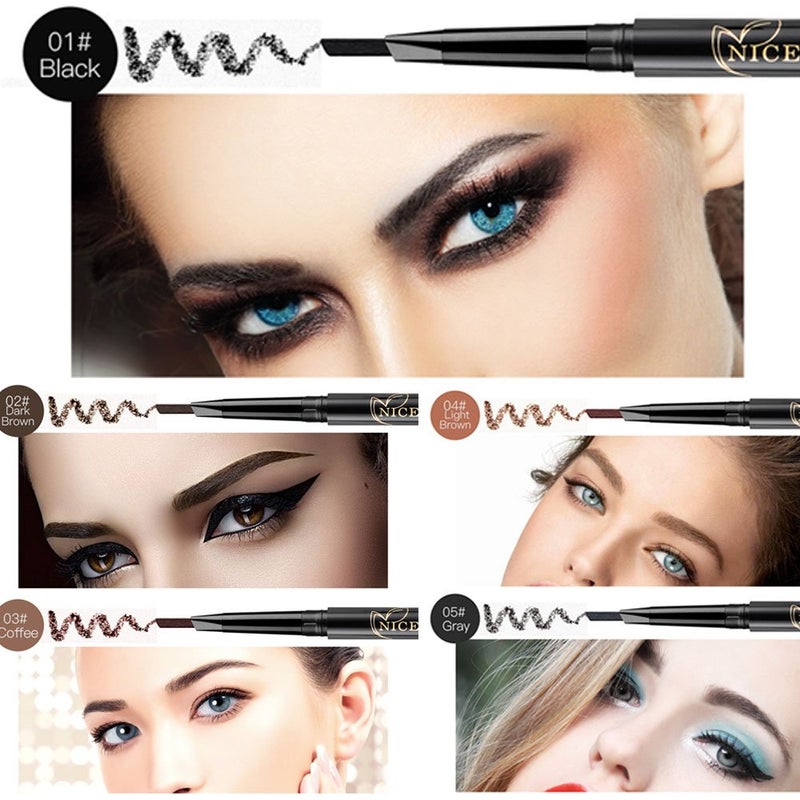 NICEFACE Eyebrow Pencil Black Double Ended Precision Waterproof Brow Cruelty Free(Black #1) - Image 5