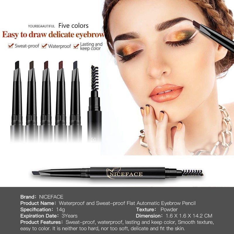 NICEFACE Eyebrow Pencil Black Double Ended Precision Waterproof Brow Cruelty Free(Black #1) - Image 2