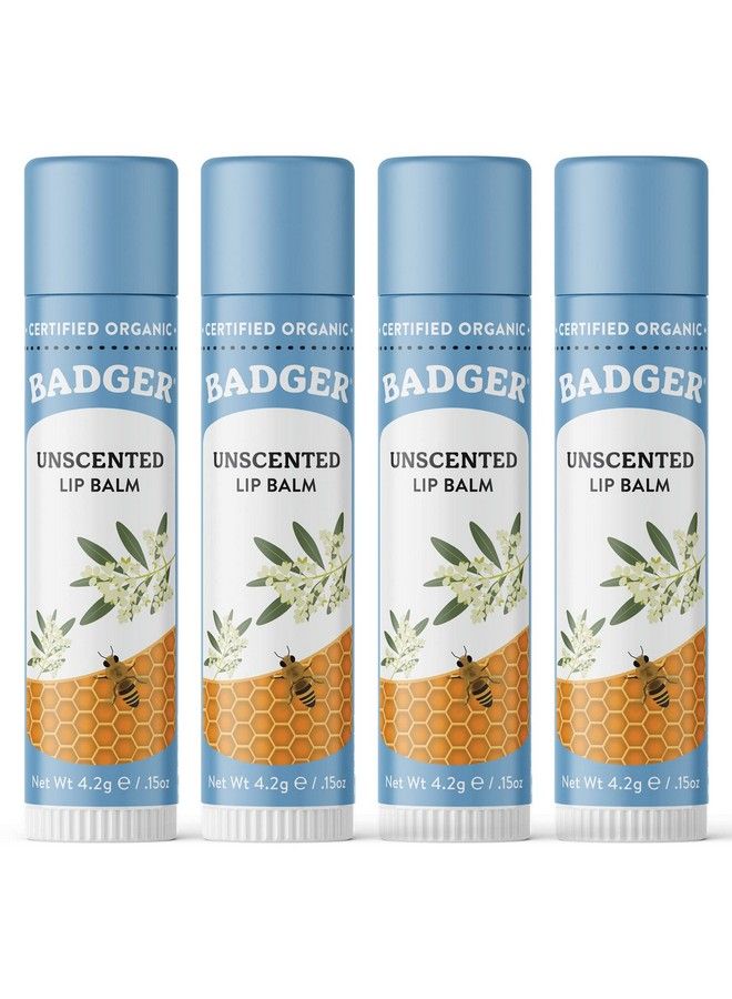 Badger Classic Lip Balm Unscented Made With Organic Olive Oil Beeswax & Rosemary Certified Organic Moisturizing Lip Balm 0.15 Oz (4 Pack) - Image 1