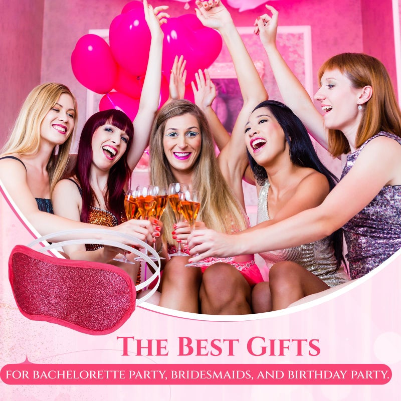 Chicingyou 12 Pcs Glitter Eye Mask Bulk Sleep Masks Eye Cover for Party Gifts Blindfold with Adjustable Elastic Strap for Bachelorette Party Supplies Women Men(Hot Pink) - Image 4