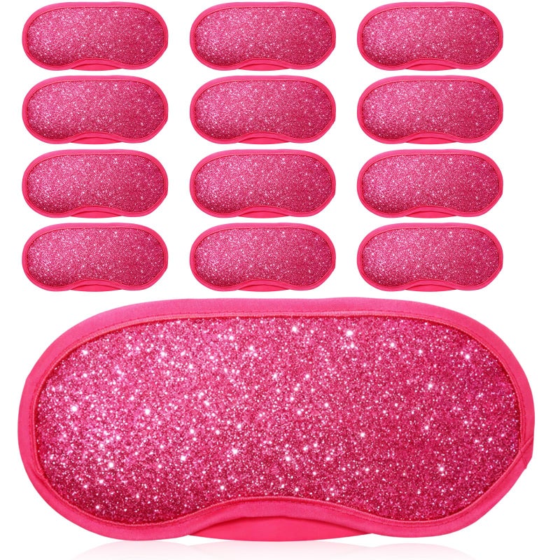Chicingyou 12 Pcs Glitter Eye Mask Bulk Sleep Masks Eye Cover for Party Gifts Blindfold with Adjustable Elastic Strap for Bachelorette Party Supplies Women Men(Hot Pink) - Image 1