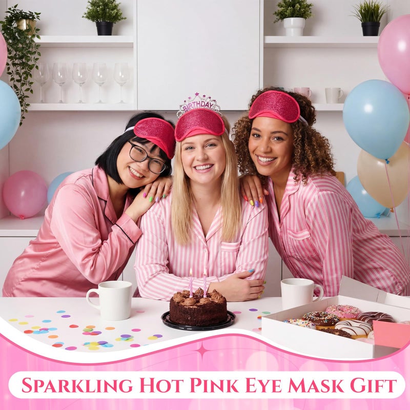 Chicingyou 12 Pcs Glitter Eye Mask Bulk Sleep Masks Eye Cover for Party Gifts Blindfold with Adjustable Elastic Strap for Bachelorette Party Supplies Women Men(Hot Pink) - Image 3