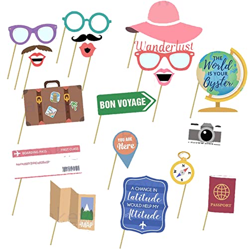 CPTBAG 18PCS Travel Photo Booth Props Let The Adventure Begin Selfie Props Bon Voyage Retirement Farewell Party World Awaits Birthday Baby Shower Decorations Supplies - Image 1