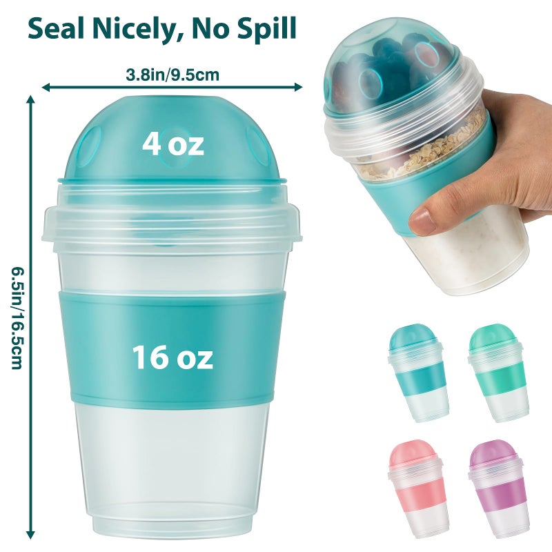 Freshmage Yogurt Parfait Cups with Lids, 2 Pack 20 oz Reusable Overnight Oats Containers with Lids, Topping Compartment & Spoon to Go for Breakfast Meal Prep, Portable & Lightweight (Blue&Green) - Image 3