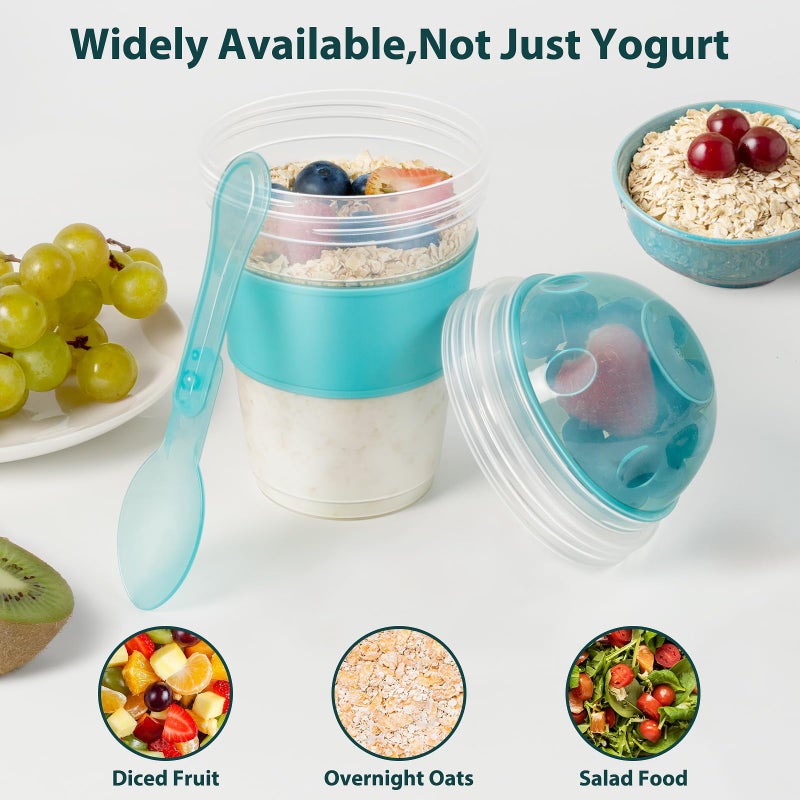 Freshmage Yogurt Parfait Cups with Lids, 2 Pack 20 oz Reusable Overnight Oats Containers with Lids, Topping Compartment & Spoon to Go for Breakfast Meal Prep, Portable & Lightweight (Blue&Green) - Image 5
